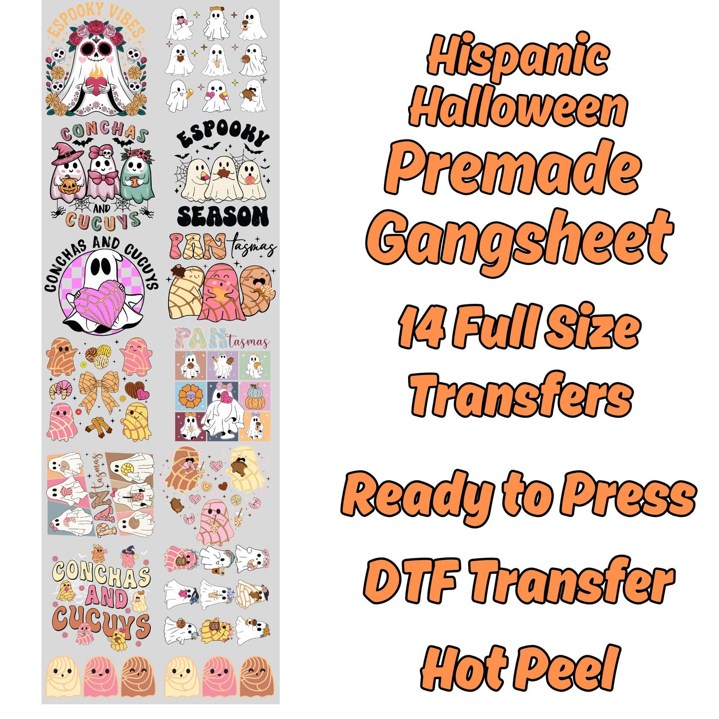 Hispanic Halloween Premade Gangsheet 14 Full Size Transfers