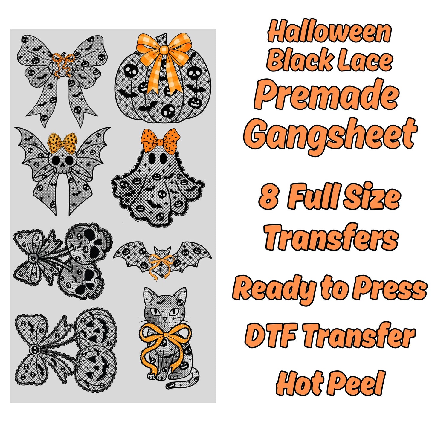Halloween Black Lace premade DTF gang sheet- 8 adult prints