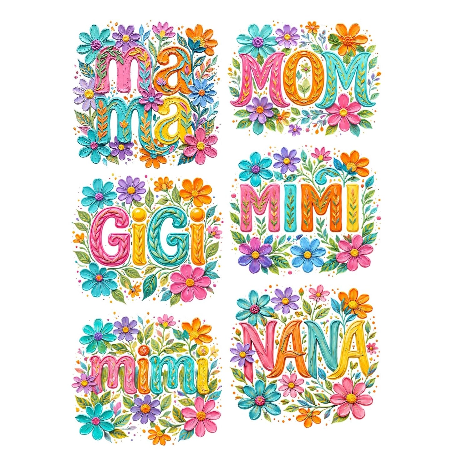 Mama Floral Premade Gangsheet 6 adult Size Transfers