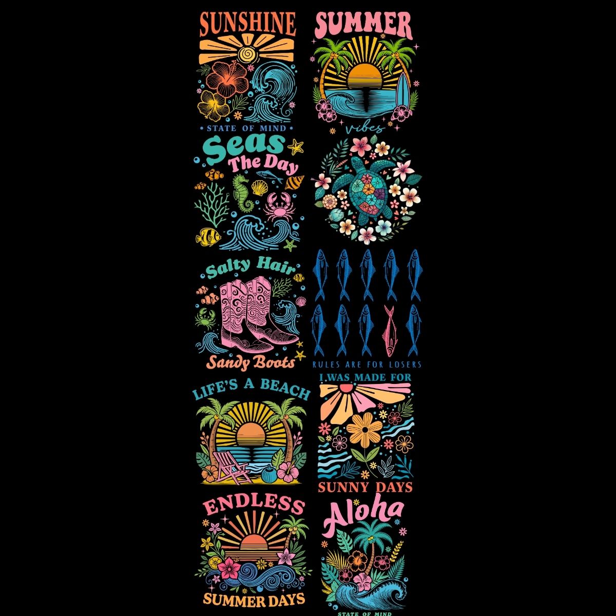 Summer Beach DTF gangsheet, Summer Beach DTF Bundle, Beach heat transfers,