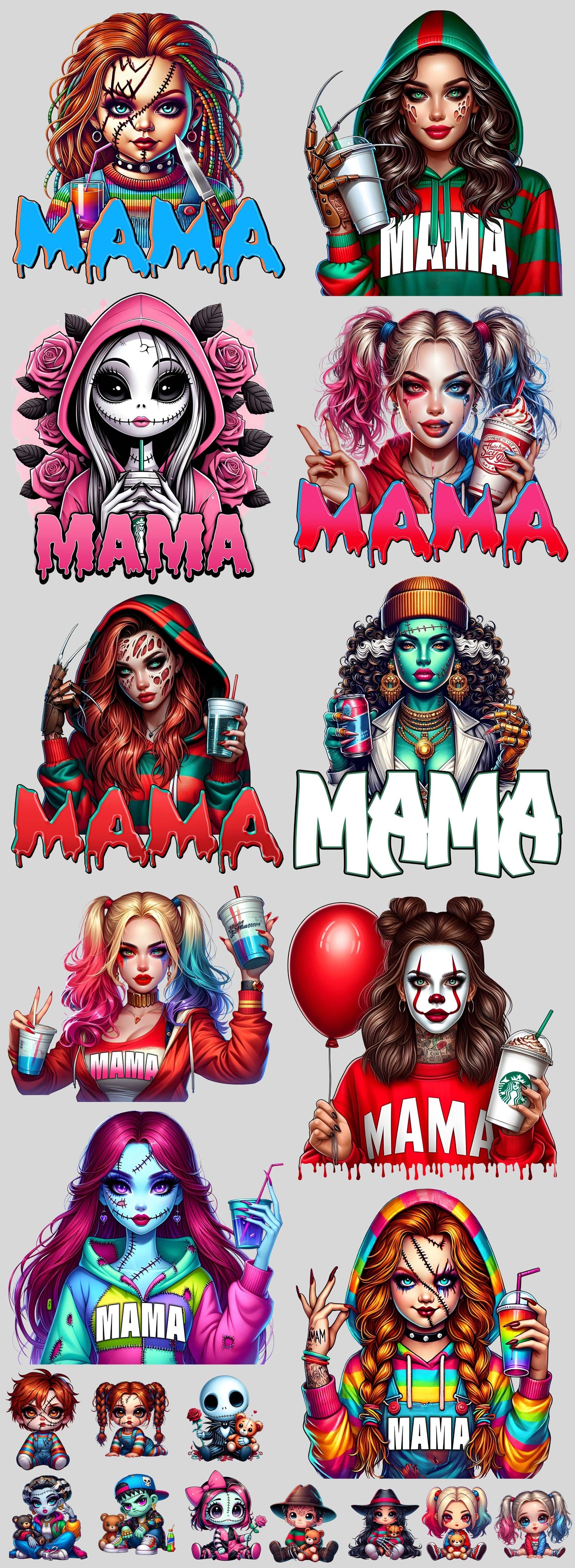 Halloween Horror Mama 2 DTF Bundle, Spooky Mama Prints, Halloween Transfers, Killer Halloween transfers, Spooky heat transfers, Halloween gang