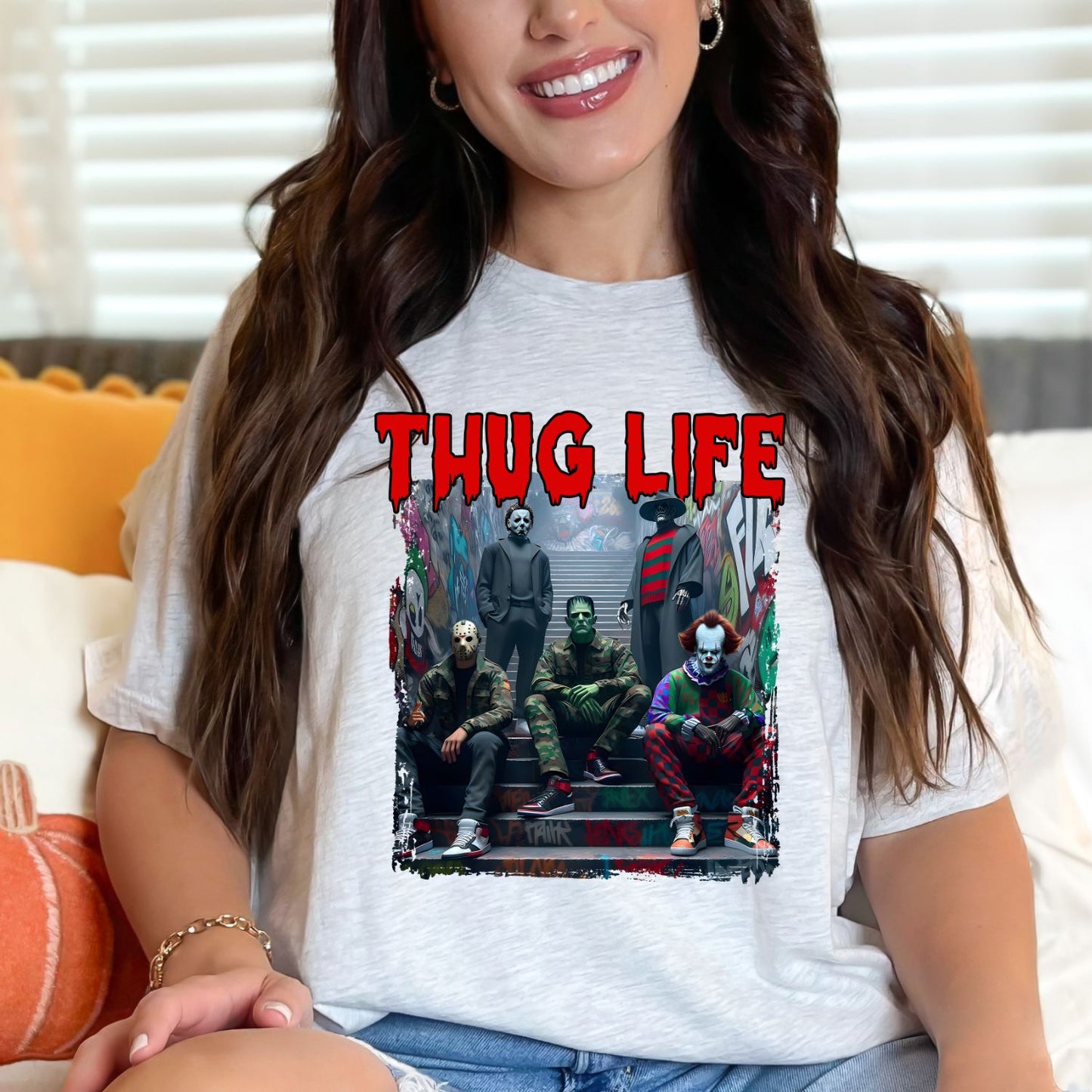 Thug Life Halloween Horror Movie Characters premade DTF gang sheet, Halloween Prints, Halloween Transfers, Killer Halloween transfers