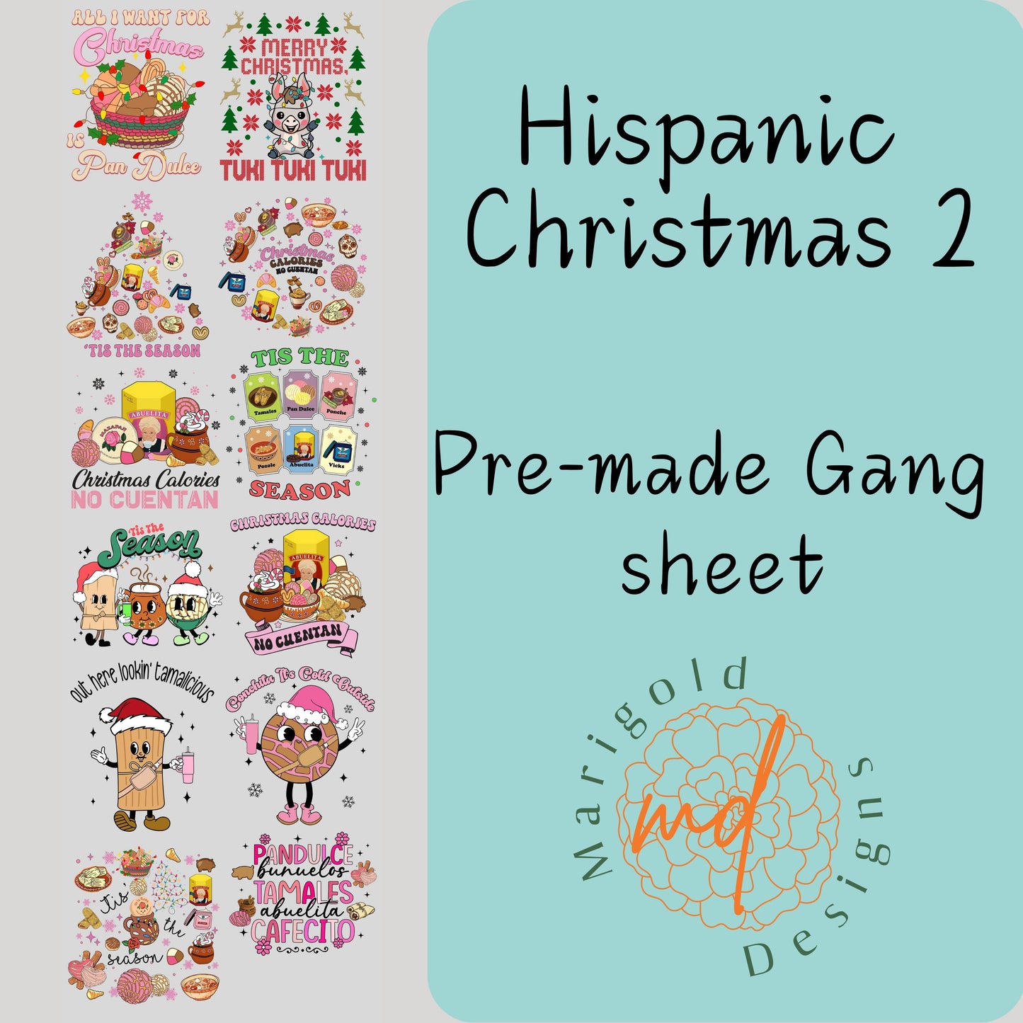 Hispanic Christmas 2 Gang Sheet