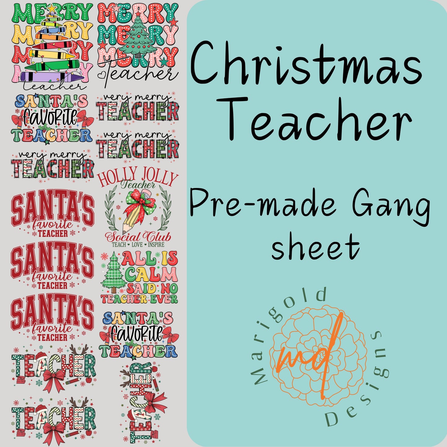 Christmas Teacher Gang Sheet