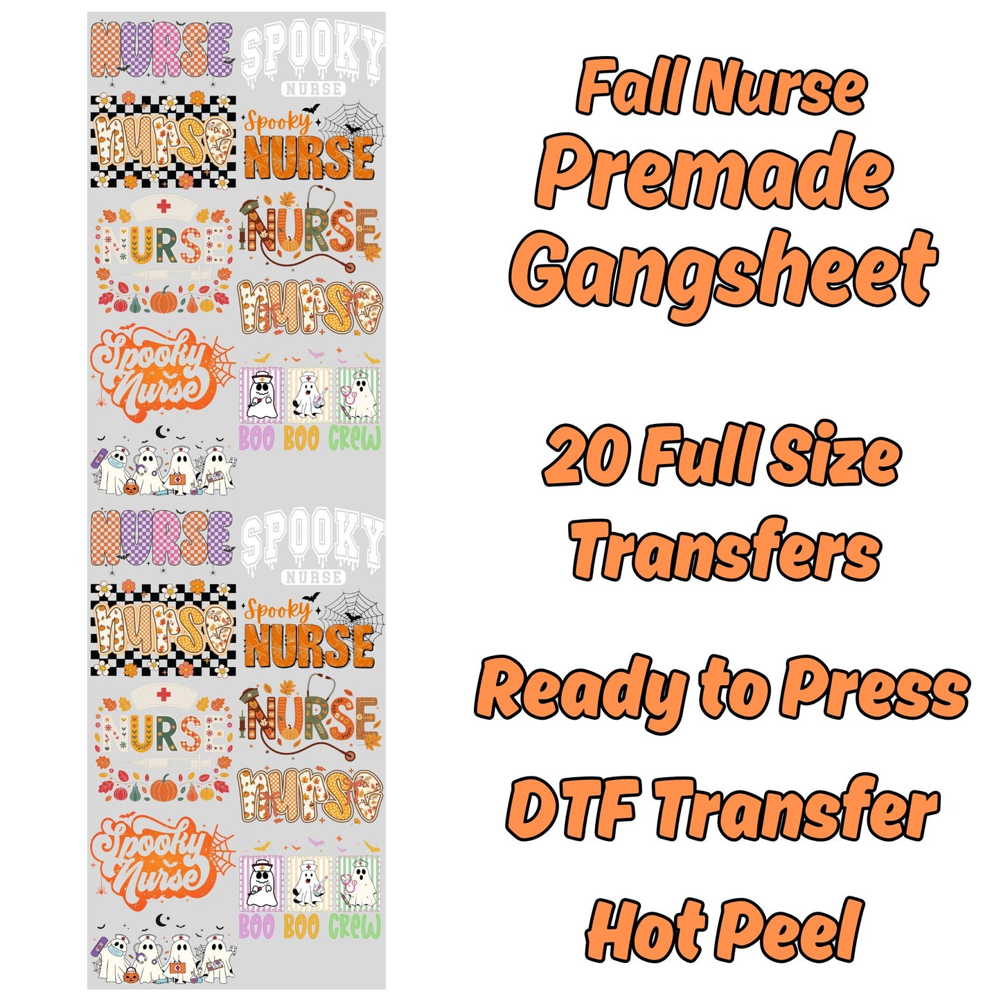 Fall Nurse Premade DTF Gang Sheet-20 Adult Prints