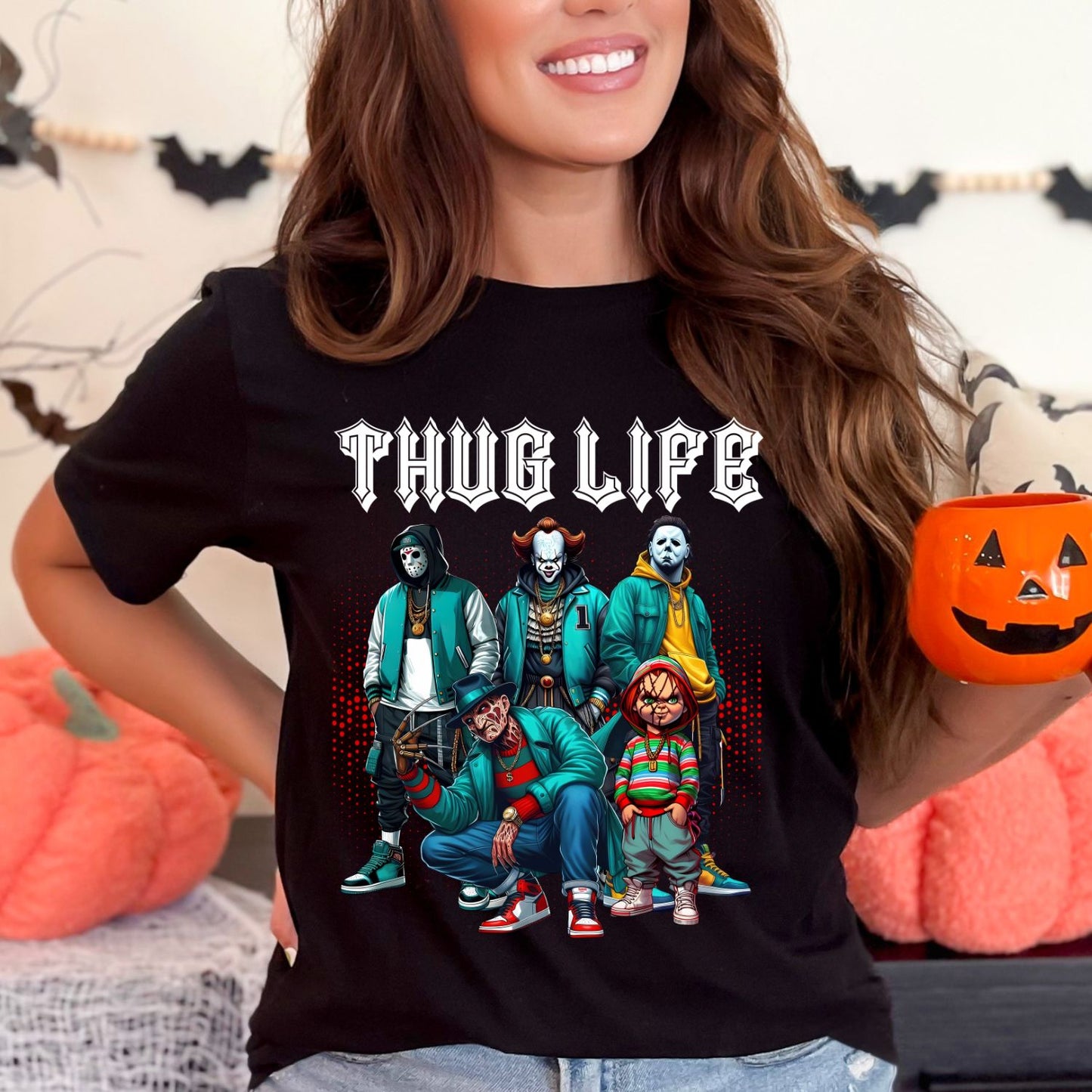 Thug Life Halloween Horror Movie Characters premade DTF gang sheet, Halloween Prints, Halloween Transfers, Killer Halloween transfers