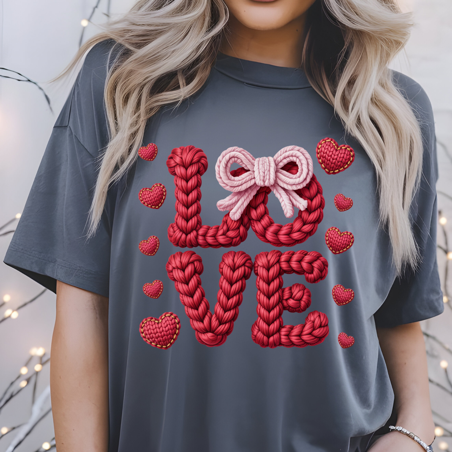 Faux Yarn Love Valentine Day 4 DTF Premade Gangsheet 6 Full Size Transfers