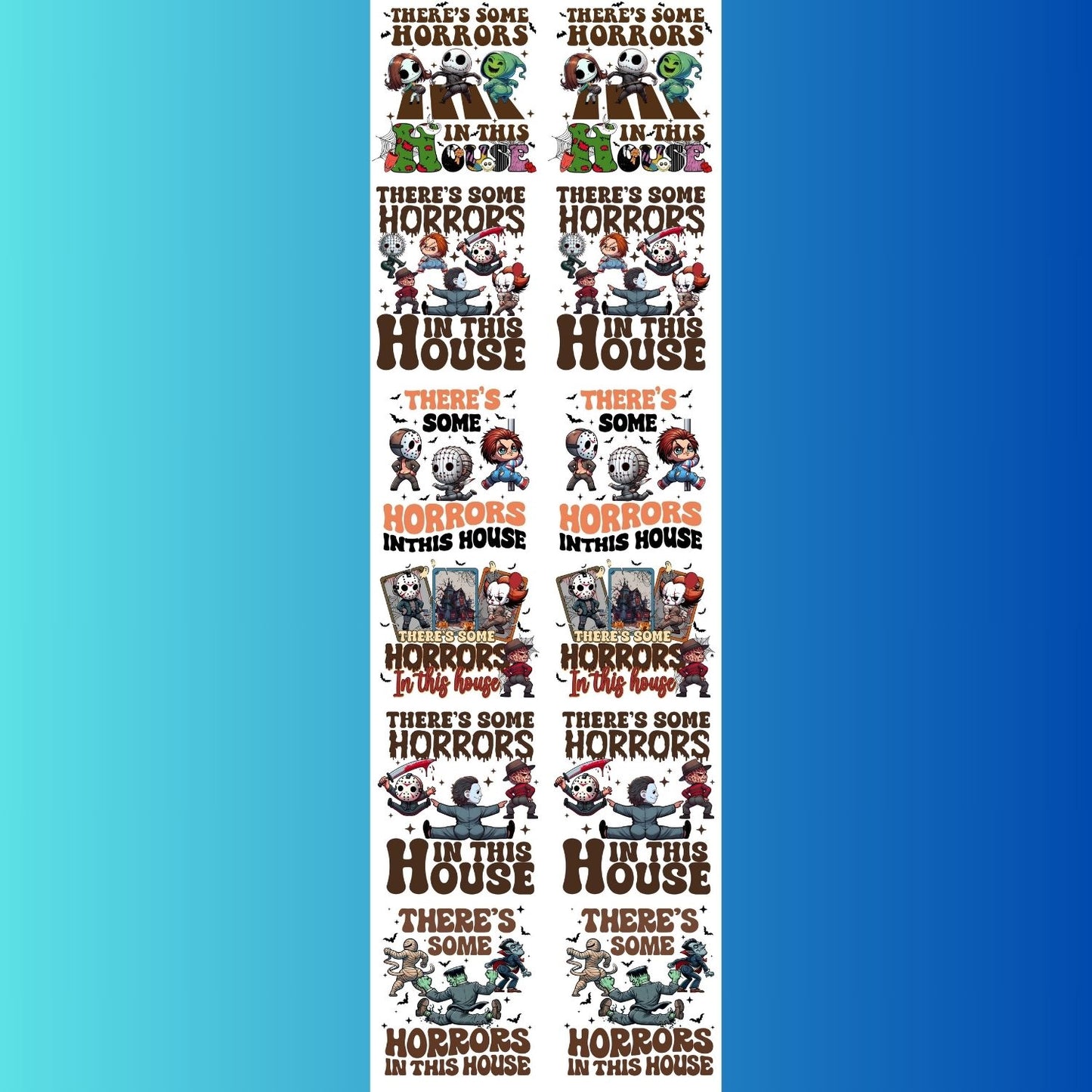 There's some Horrors in the House premade DTF gang sheet, Halloween Prints, Halloween Transfers, Killer Halloween transfers,Spooky transfers