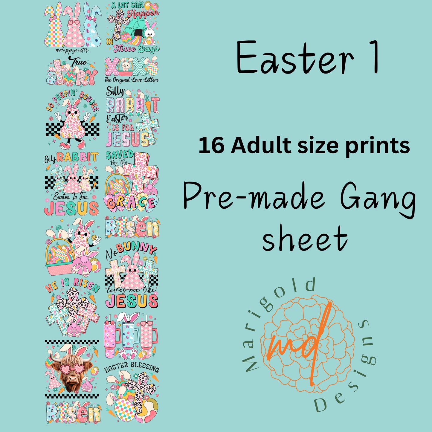 Easter One DTF Gangsheet, Premade DTF gangsheet