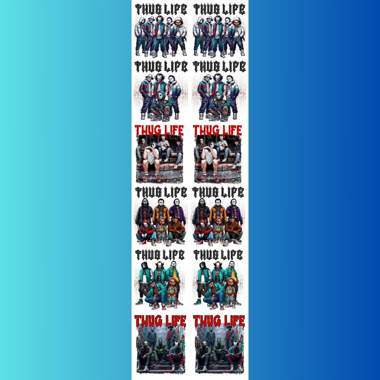 Thug Life Halloween Horror Movie Characters premade DTF gang sheet, Halloween Prints, Halloween Transfers, Killer Halloween transfers