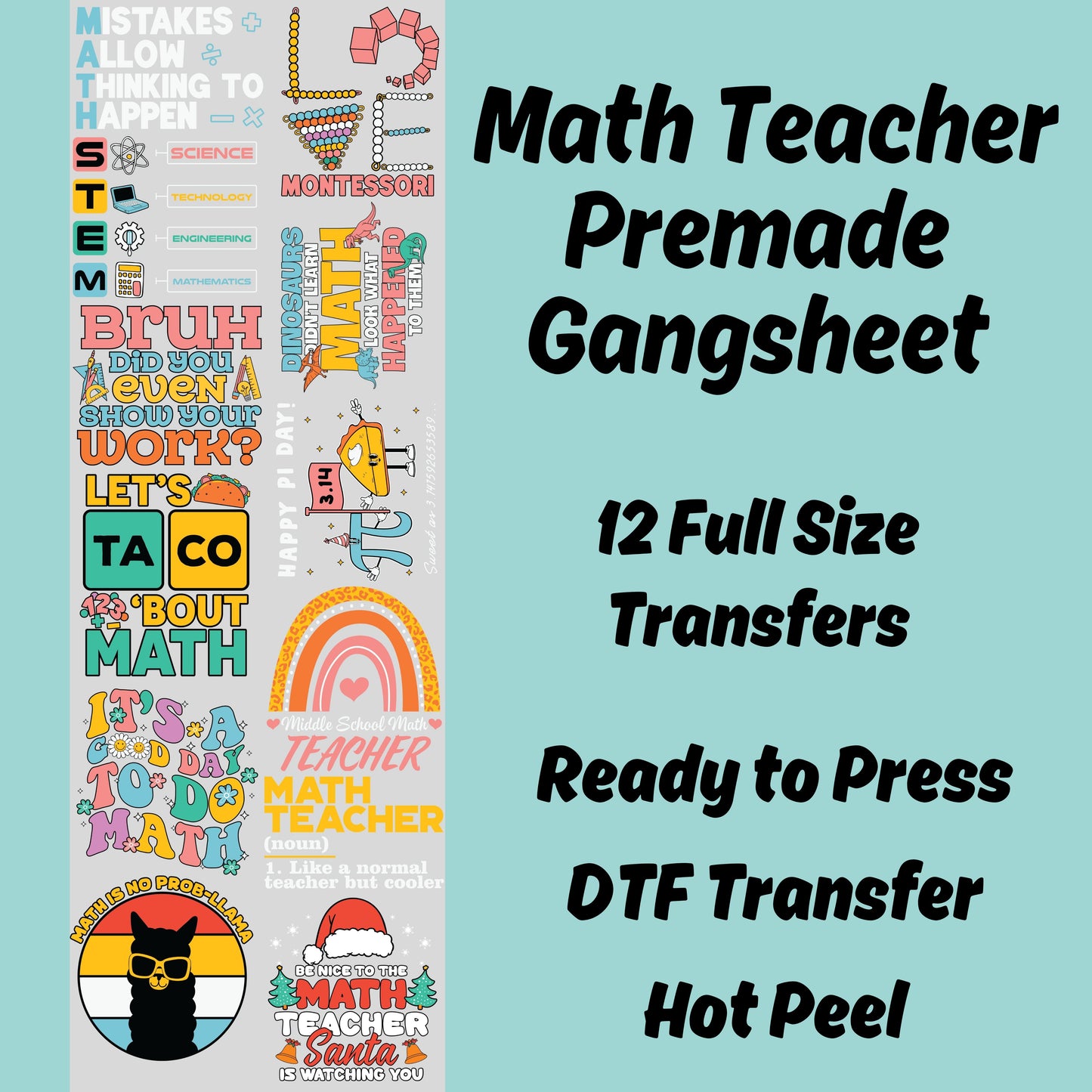 Math Teacher DTF Bundle, Teacher Transfer, Math Teacher, Teach Love Inspire, Teacher heat transfer, Teacher Appreciation Gift, Teacher DTF