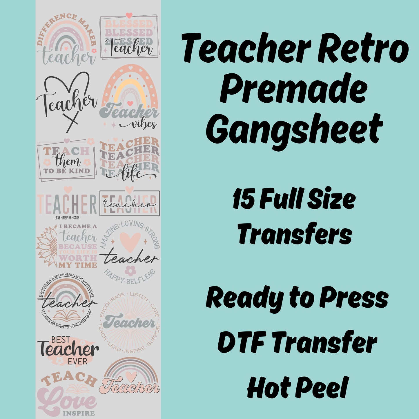 Teacher Retro DTF Bundle, Teacher Transfer, Teacher print, Teach Love Inspire, Teacher heat transfer, Teacher Appreciation Gift, Teacher DTF