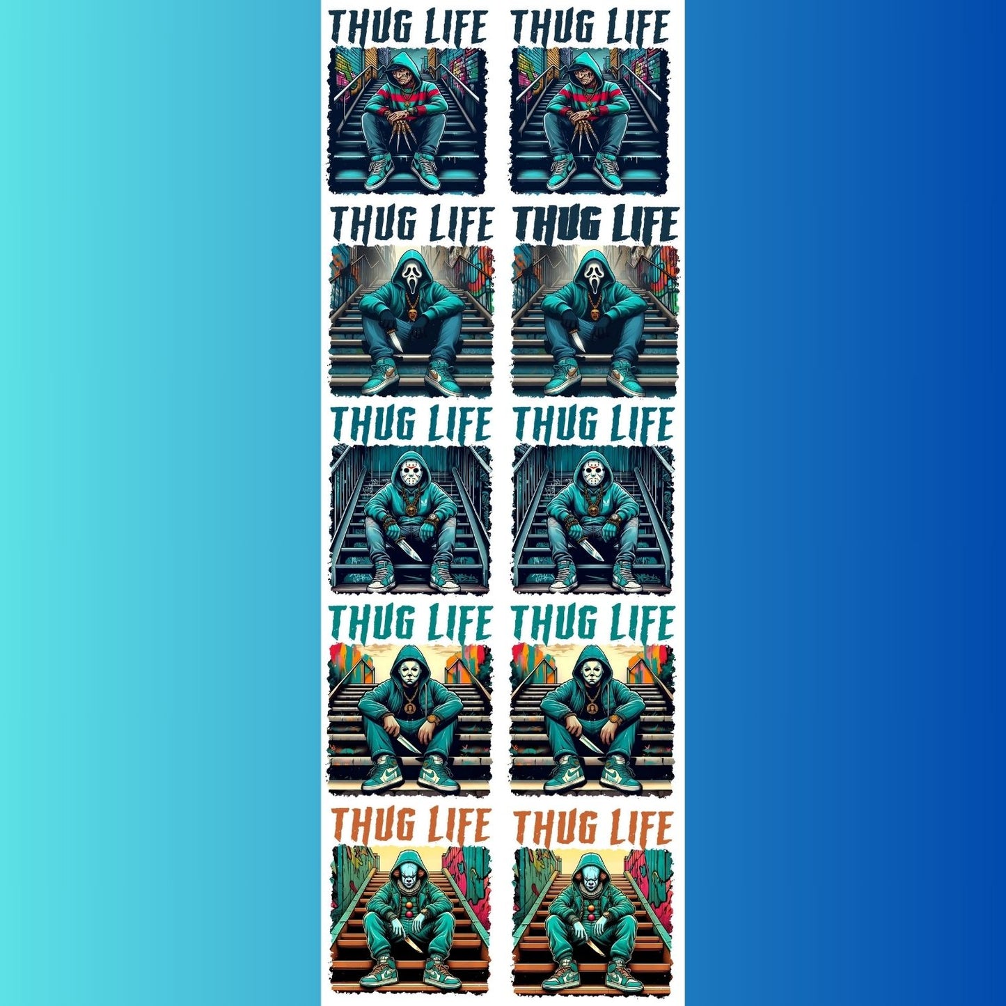 Thug Life Halloween Horror Movie Characters premade DTF gang sheet, Halloween Prints, Halloween Transfers, Killer Halloween transfers