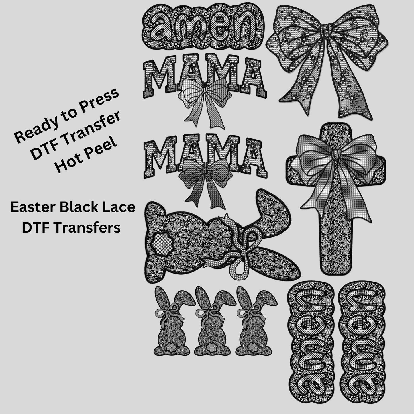 Easter Black Lace DTF Gangsheet, Premade DTF gangsheet