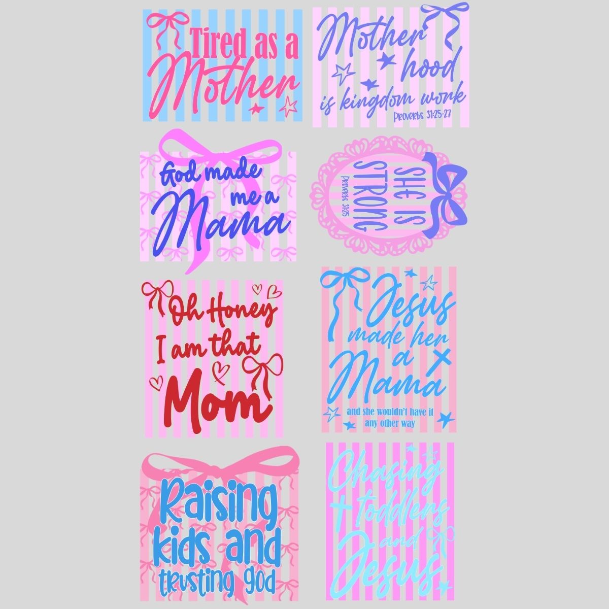 Preppy Striped Mama Coquette- 8 Full size transfers