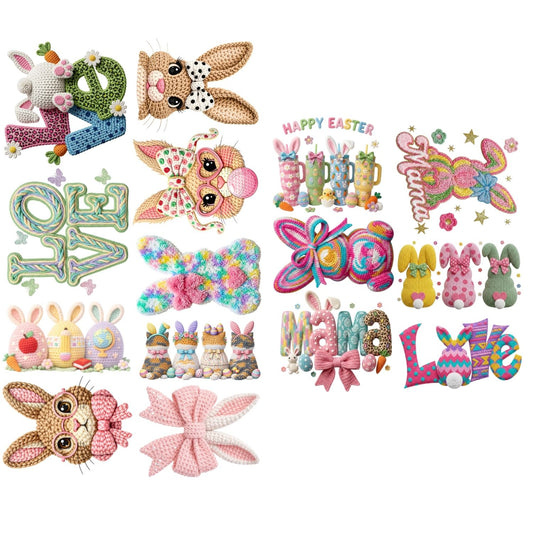 Yarn Easter bunny Premade Gangsheet 15 Full Size Transfers