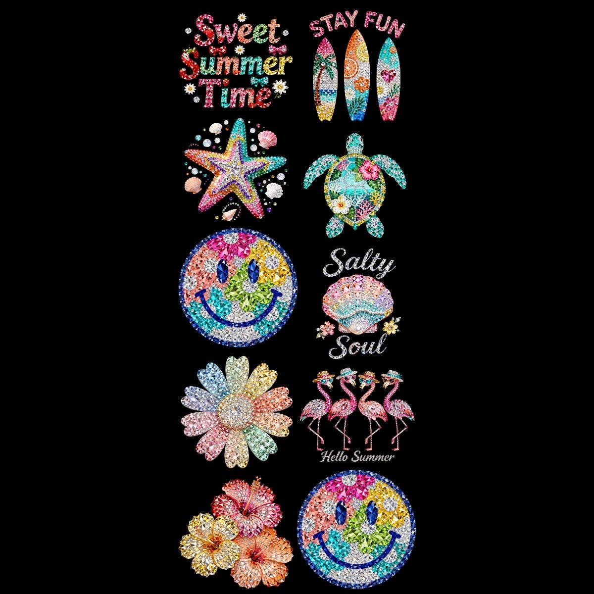 Summer Rhinestone DTF gangsheet, Rhinestone DTF Bundle, Beach heat transfers,