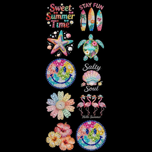 Summer Rhinestone DTF gangsheet, Rhinestone DTF Bundle, Beach heat transfers,