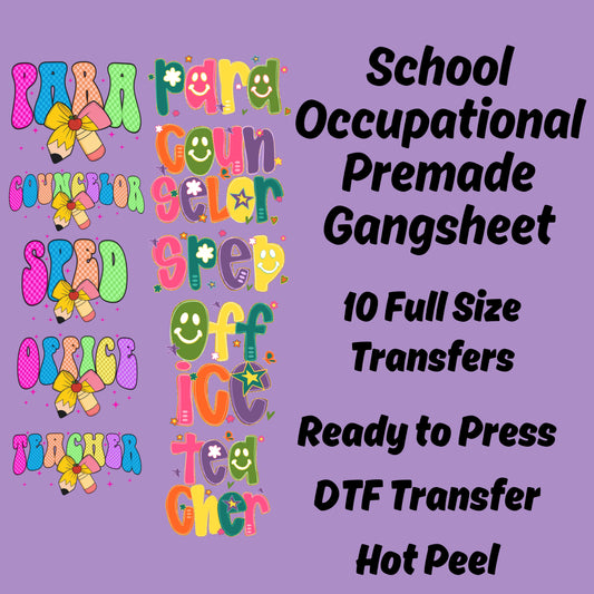 School Occupational 1 Premade Gangsheet 10 Full Size Transfers Ready to Press DTF Transfer Hot Peel for Heat Press Application Halloween Design (Copy)