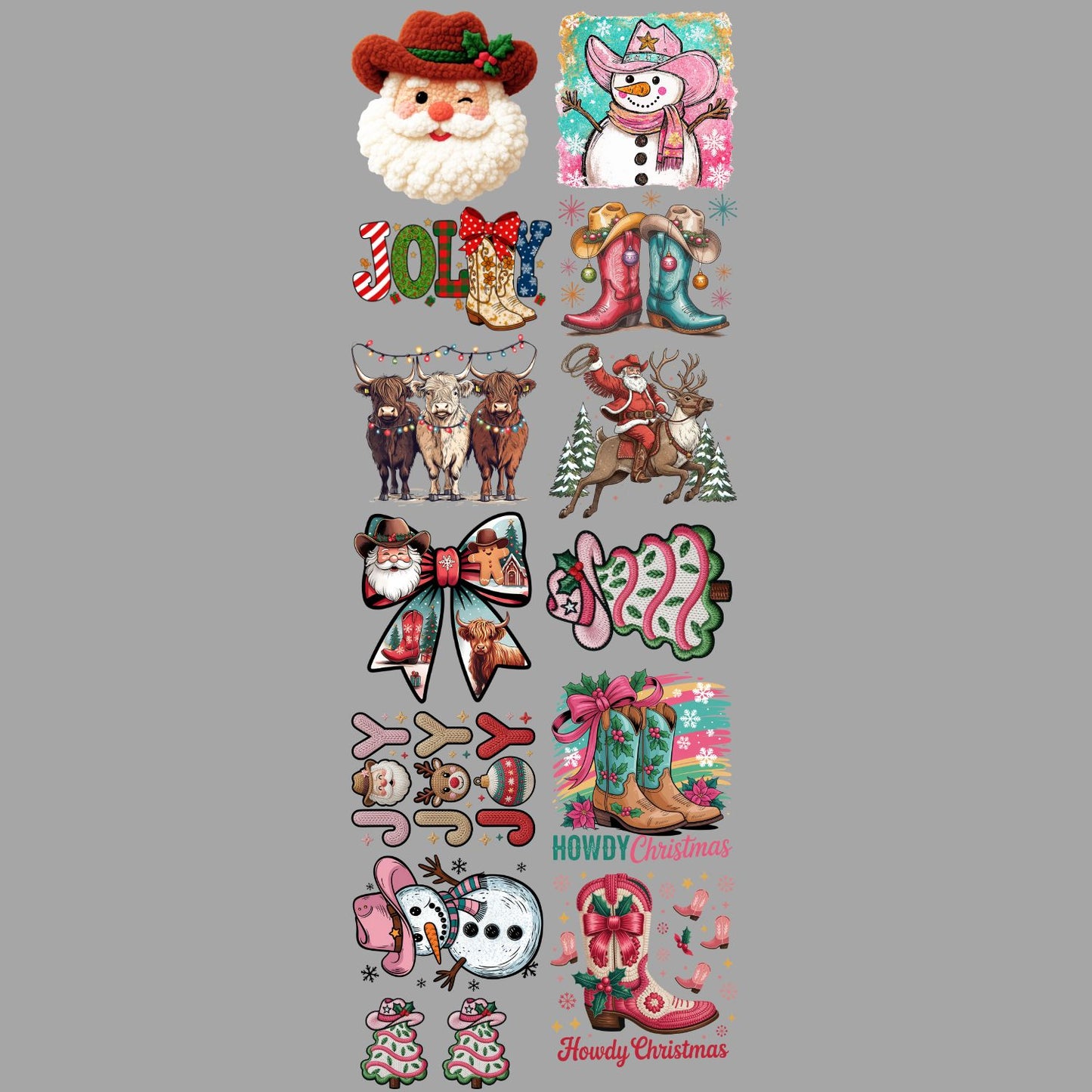 Western Christmas Premade Gangsheet 12 Full Size Transfers