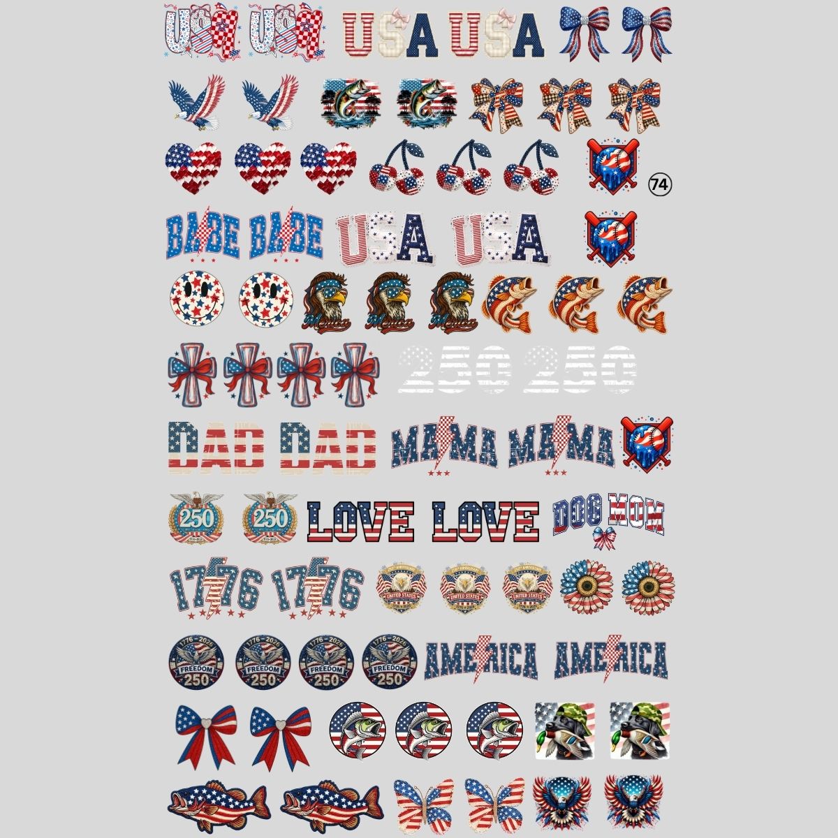 Patriotic Hat DTF Transfers 74 Transfers 22x36 Gangsheet