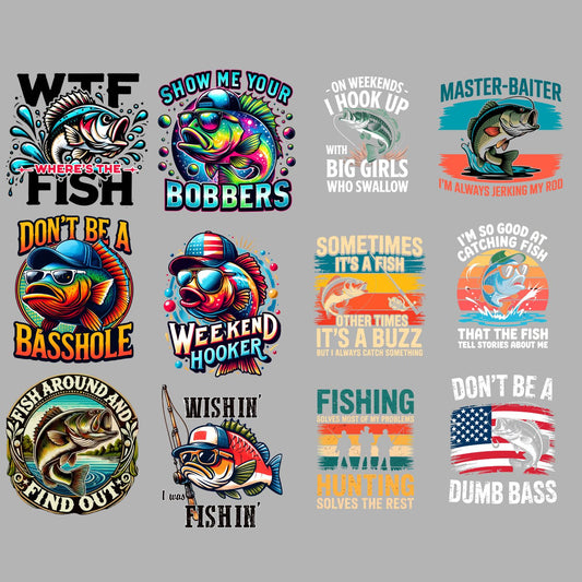 Fishing Premade Gangsheet 12 Transfers