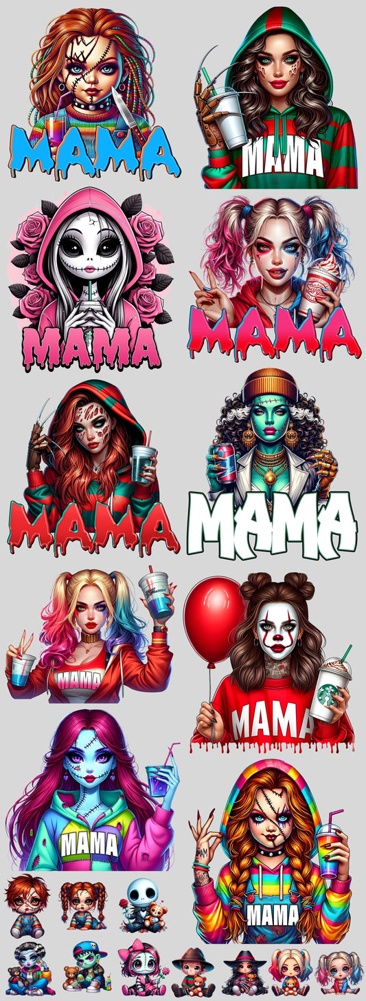 Halloween Horror Mama 2 DTF Bundle, Spooky Mama Prints, Halloween Transfers, Killer Halloween transfers, Spooky heat transfers, Halloween gang