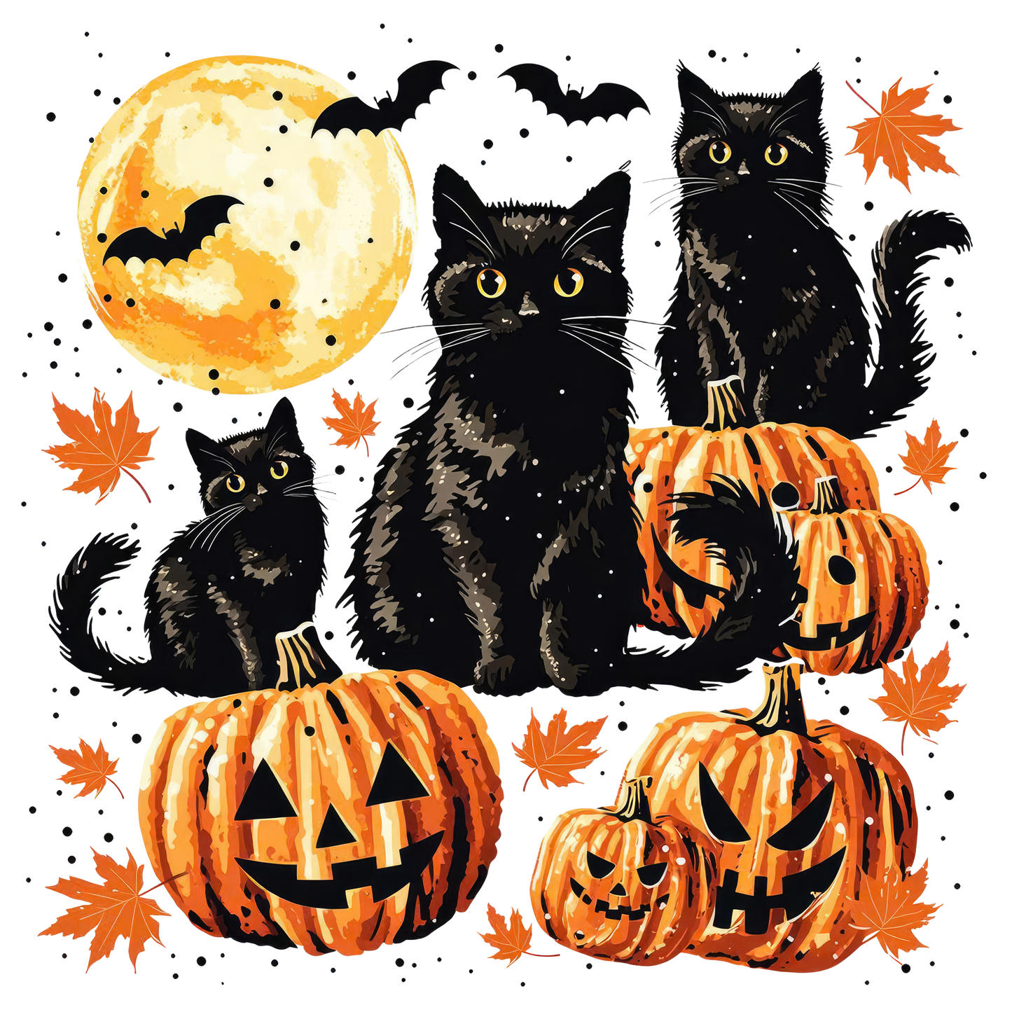 Black Cat with Pumpkins