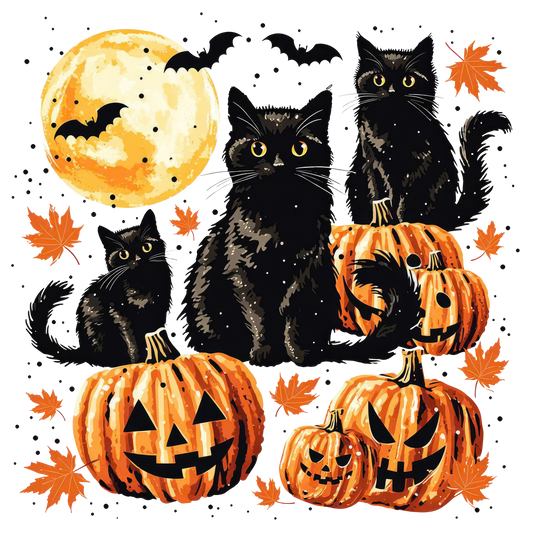 Black Cat with Pumpkins