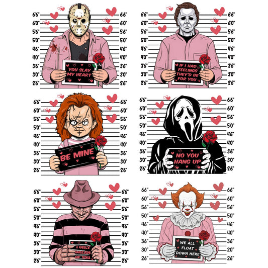Valentine Horror Characters Valentine's Day DTF Premade Gangsheet 6 Full Size Transfers