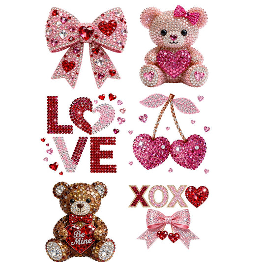 Faux Rhinestone Valentine's Day DTF Premade Gangsheet 6 Full Size Transfers