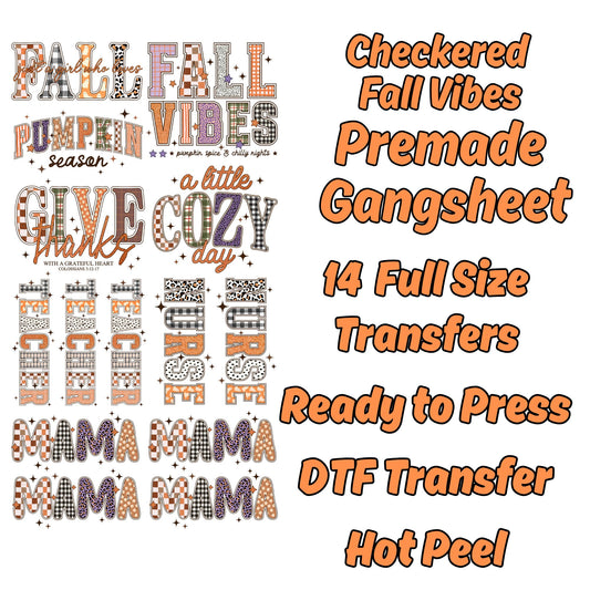 Checkered Fall Premade Gangsheet - 14 Full Size Transfers