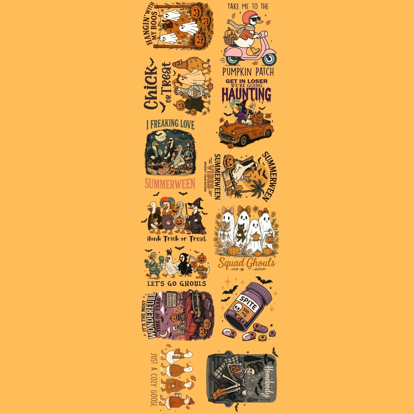 Halloween Spooky Goose premade DTF gang sheet, Halloween Prints, Halloween Transfers, Goose Halloween transfers, Spooky transfers