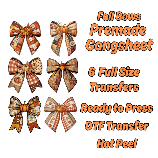 Fall Bows Halloween Premade Gangsheet 6 Full Size Transfers