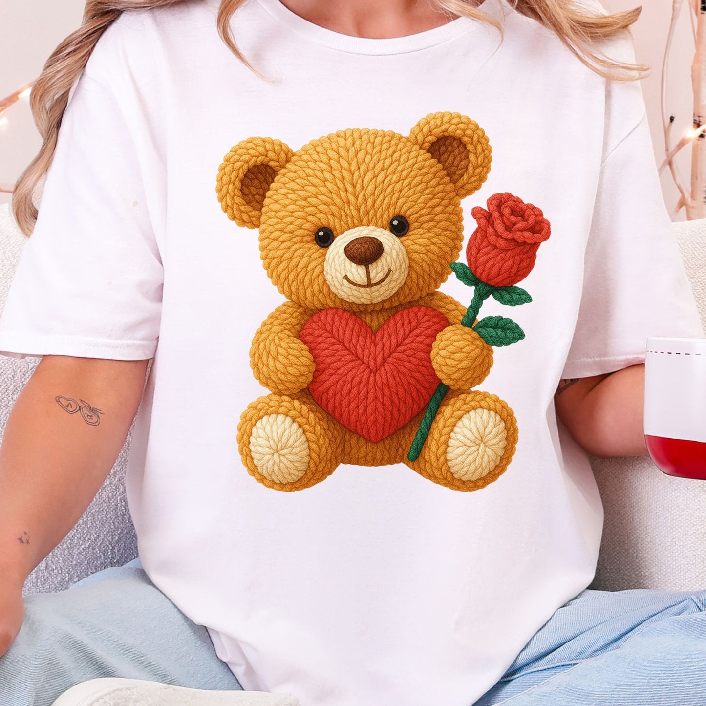 Crochet Bear Valentine Day DTF Premade Gangsheet 15 Youth Size Transfers