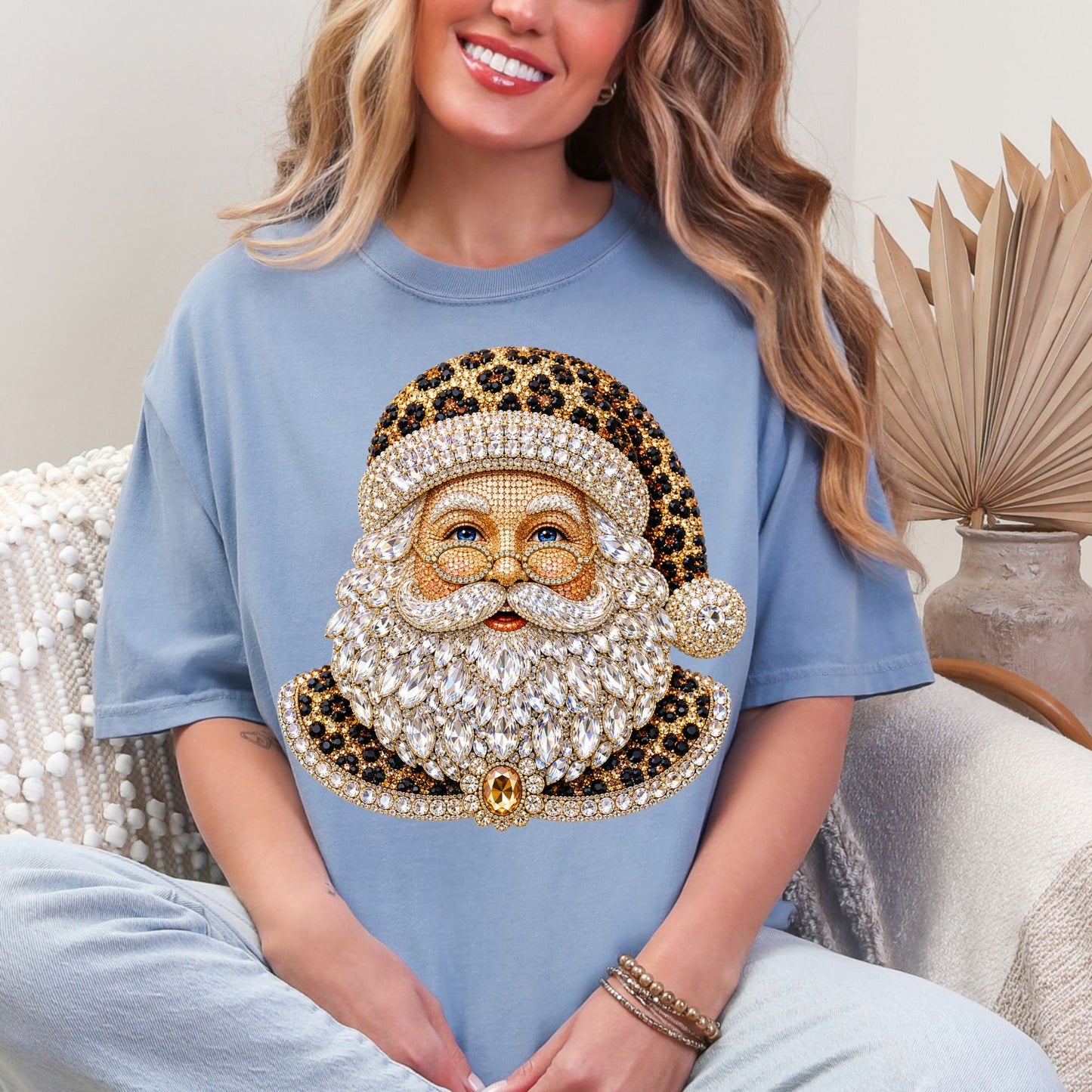 Rhinestone Leopard Christmas premade DTF gangsheet, Leopard Christmas