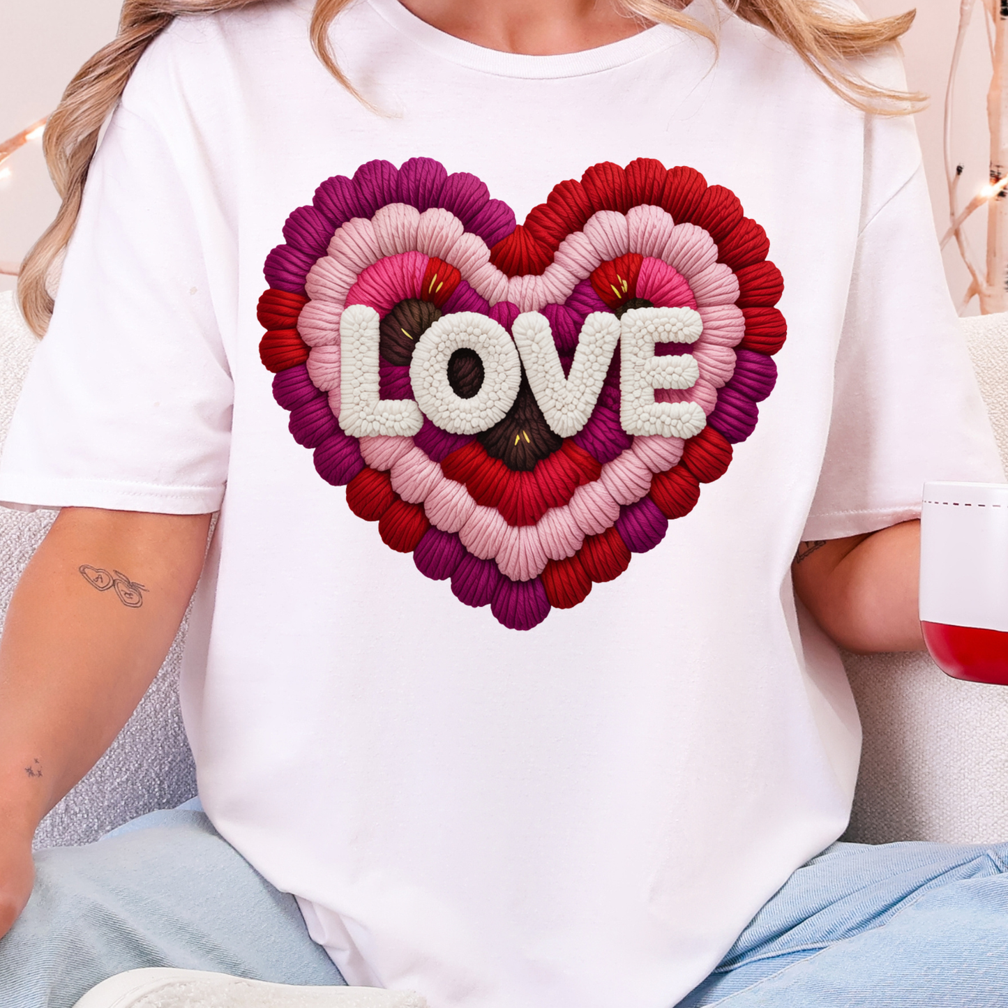 Faux Yarn Valentine Day 1 DTF Premade Gangsheet 6 Full Size Transfers