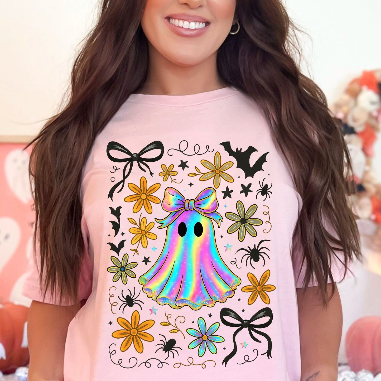 Floral Ghost Premade Gangsheet 12 Full Size Transfers Ready to Press DTF Transfer