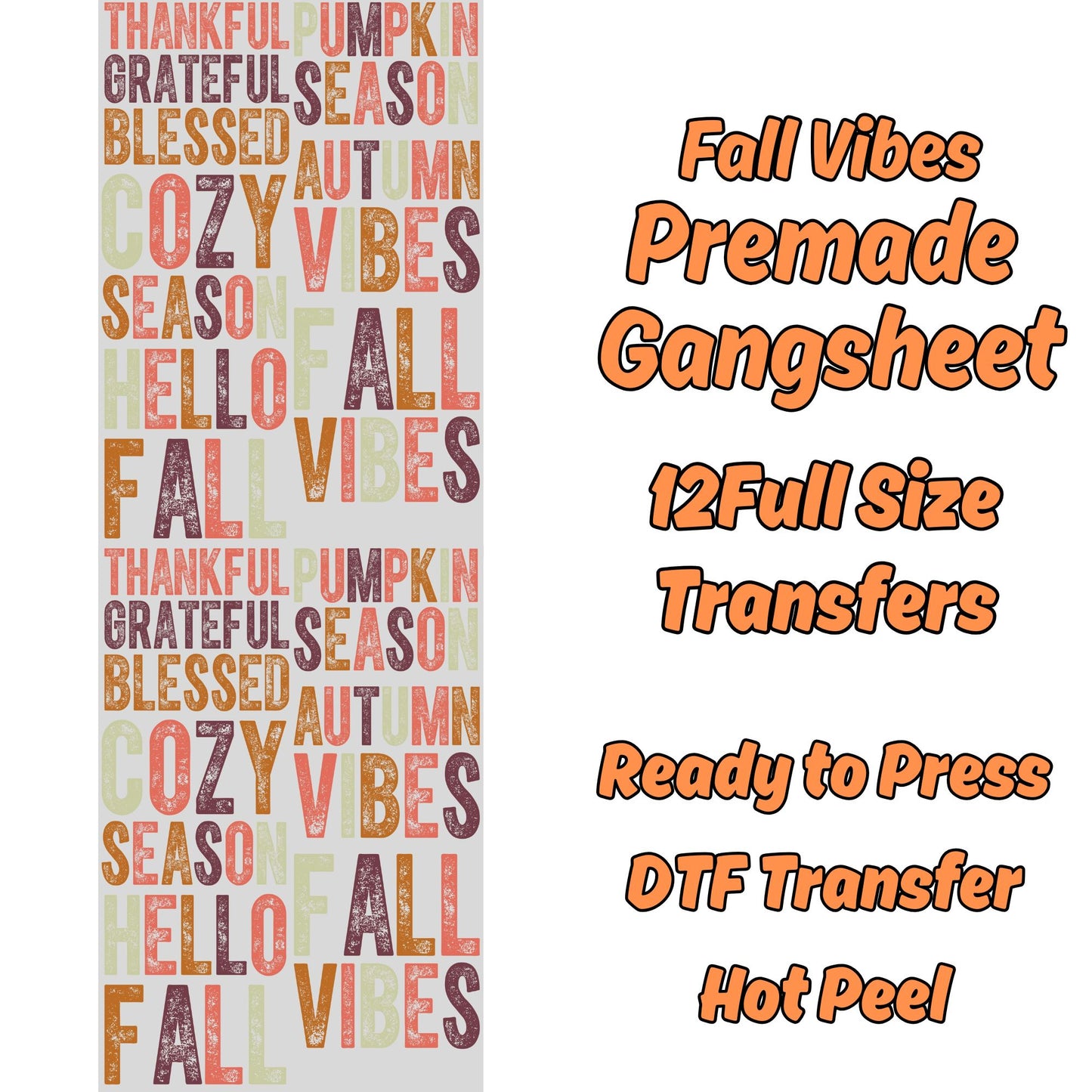 Fall Vibes Premade DTF Gang Sheet-12 Adult Prints