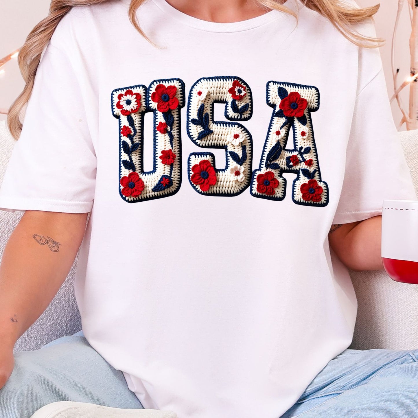 4th of July Yarn Premade Gangsheet 12 Full Size Transfers