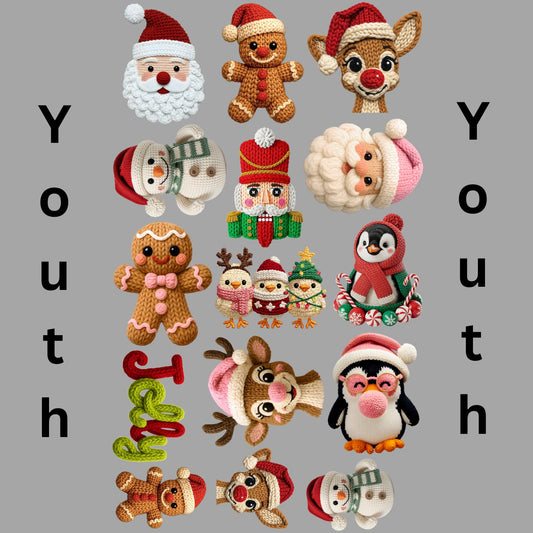 Faux Yarn Christmas Youth Premade Gangsheet 15 Transfers