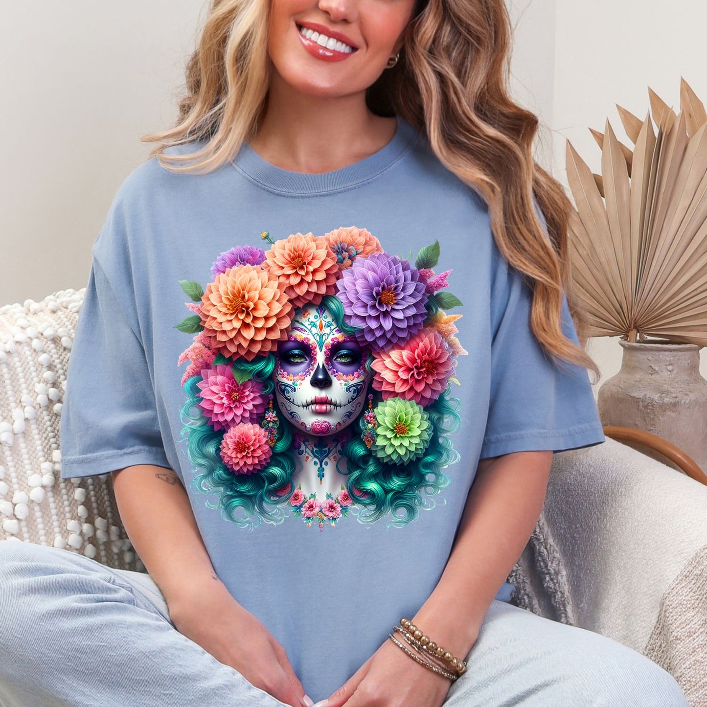 Floral Sugar Skull, Pastel Day of the Dead ArtDay of the Dead, Floral Sugar Skull & La Catrina Art, Day of the Dead, premade DTF gang sheet- 12 adult prints (Copy) (Copy)