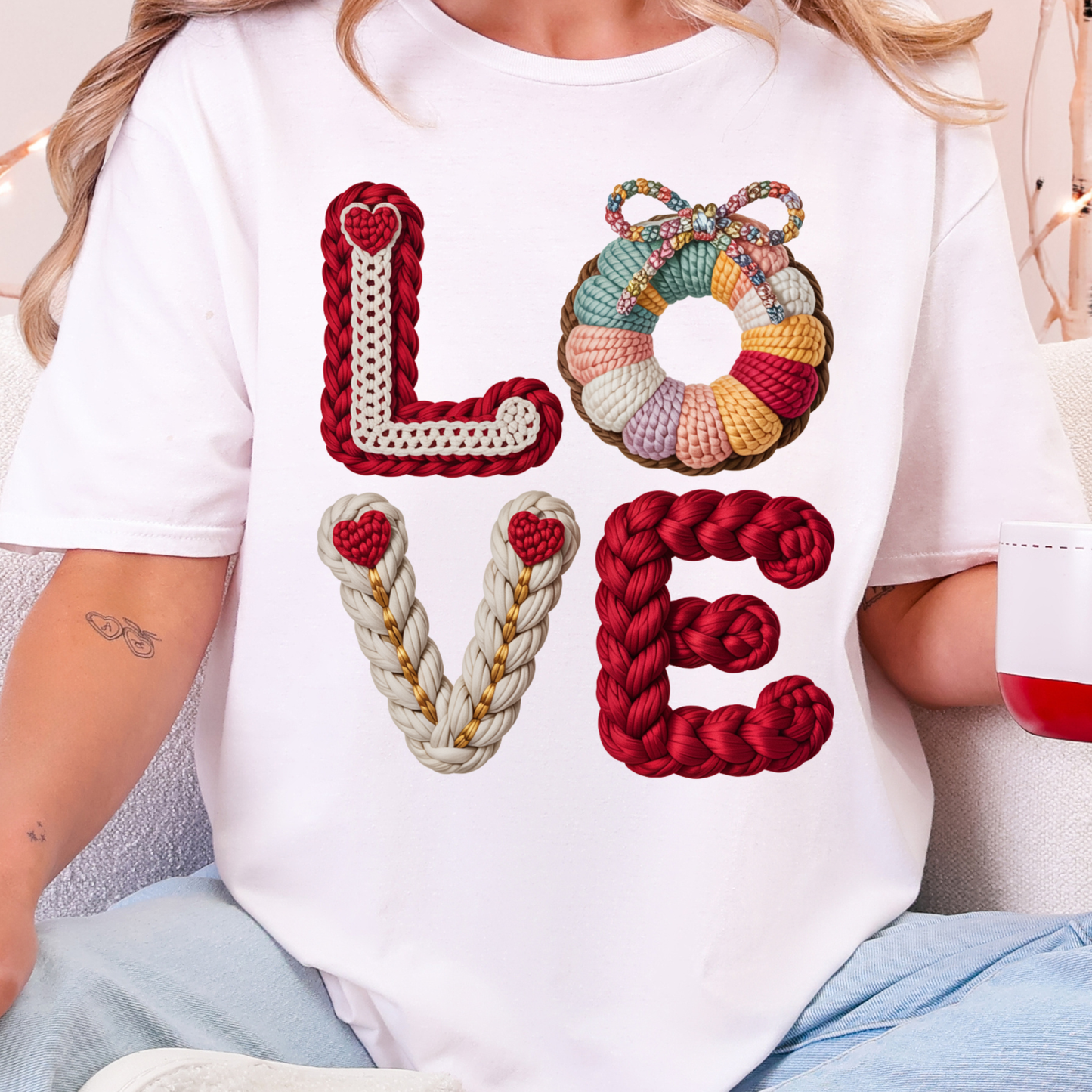 Faux Yarn Valentine Day 5 DTF Premade Gangsheet 6 Full Size Transfers