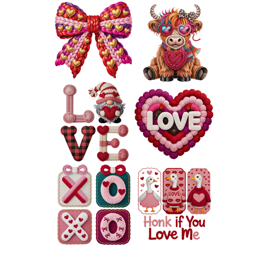 Faux Yarn Valentine Day 1 DTF Premade Gangsheet 6 Full Size Transfers