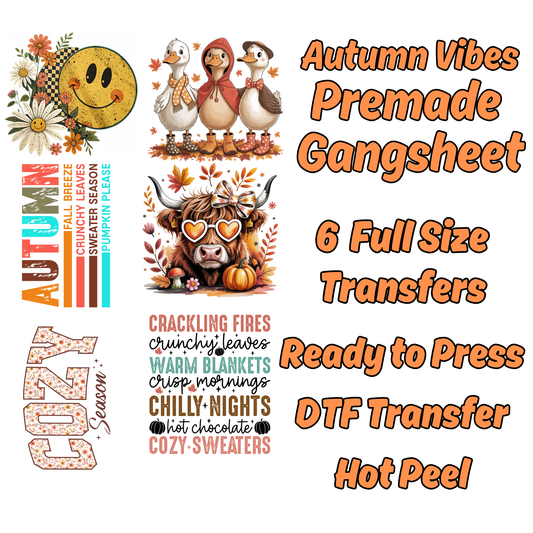 Autumn Vibes Premade Gangsheet 6 Full Size Transfers