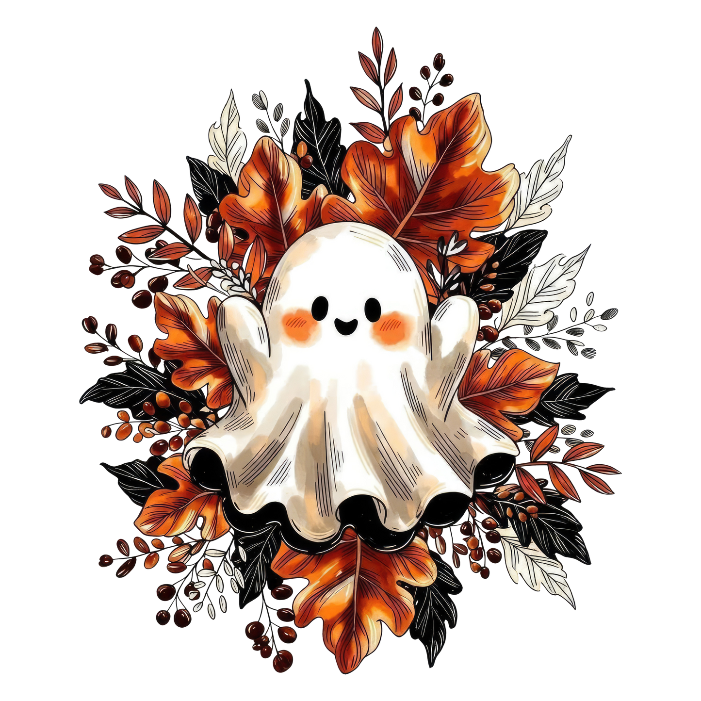 Cute Ghost with Fall Leafs