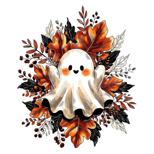 Cute Ghost with Fall Leafs