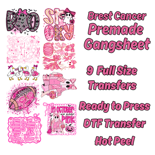 Brest Cancer Premade Gangsheet 8 Full Size Transfers