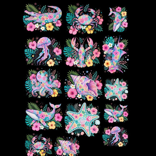 Floral Youth Summer Animals Premade Gangsheet 15 Transfers
