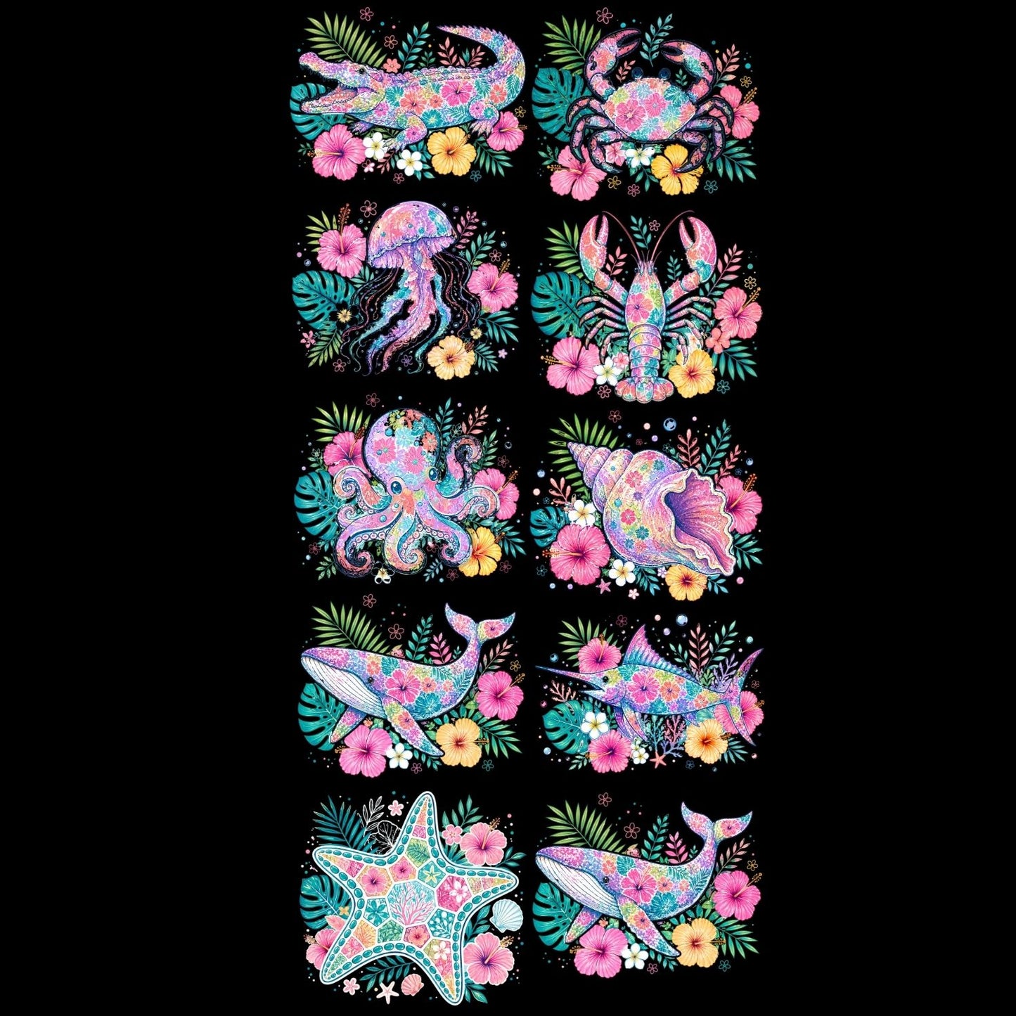 Floral Summer Animals Premade Gangsheet 10 Transfers